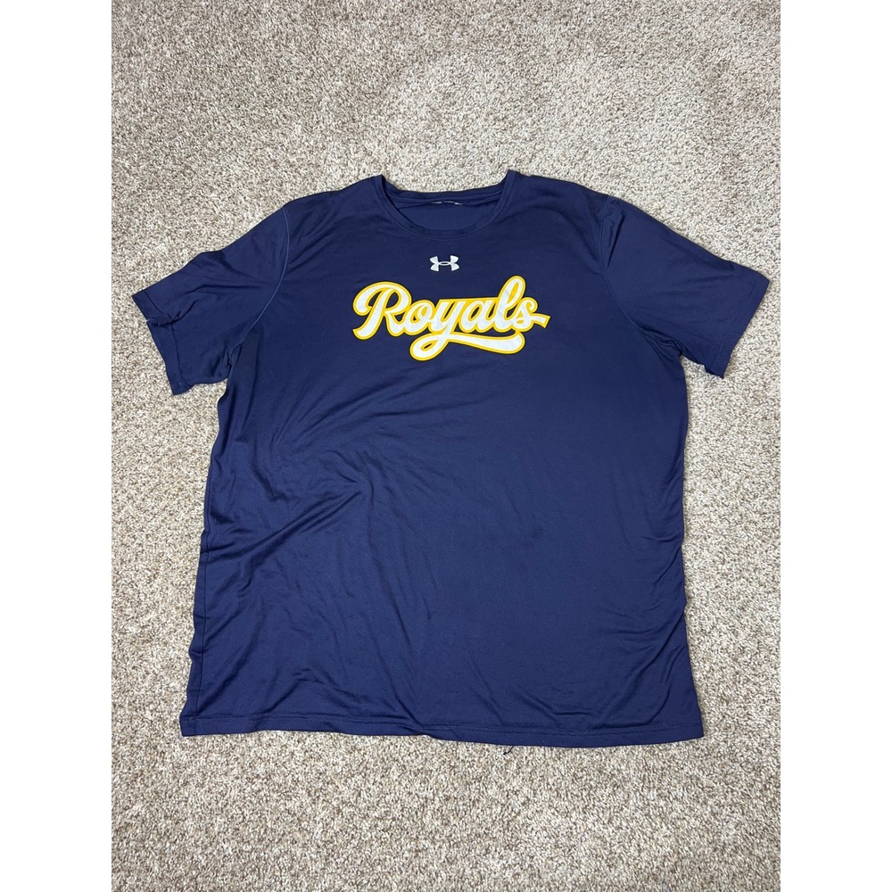 Under Armour Mens XL Kansas City Royals HeatGear Navy Blue Graphic T-Shirt Loose